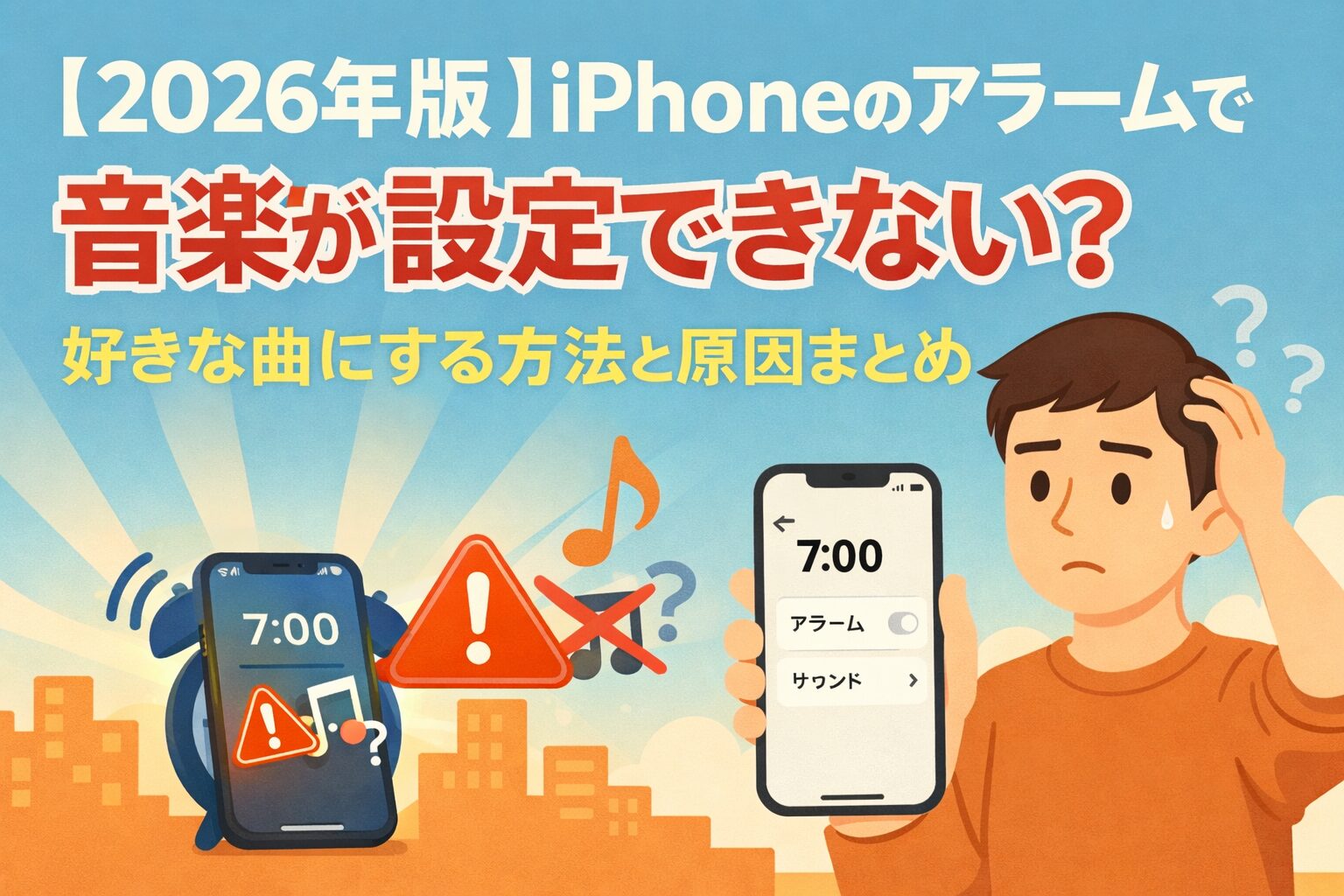 【2026年版】iPhoneのアラームで音楽が設定できない？好きな曲にする方法と原因まとめ